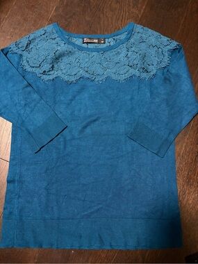 Teal 7th Ave Sweater Top with Lace